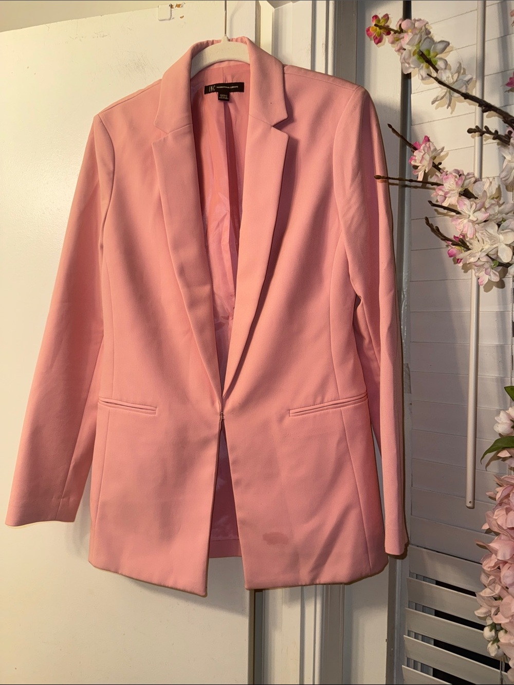 INC International Concepts Pink Single-Button Longline Blazer
